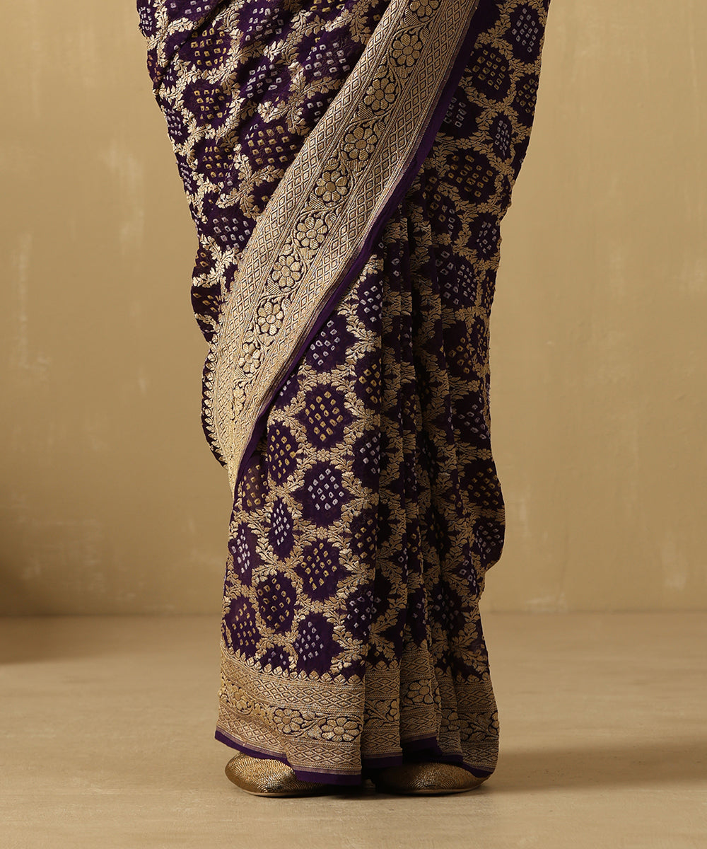 Deep_Handloom_Purple_Pure_Georgette_Banarasi_Bandhej_Saree_WeaverStory_04