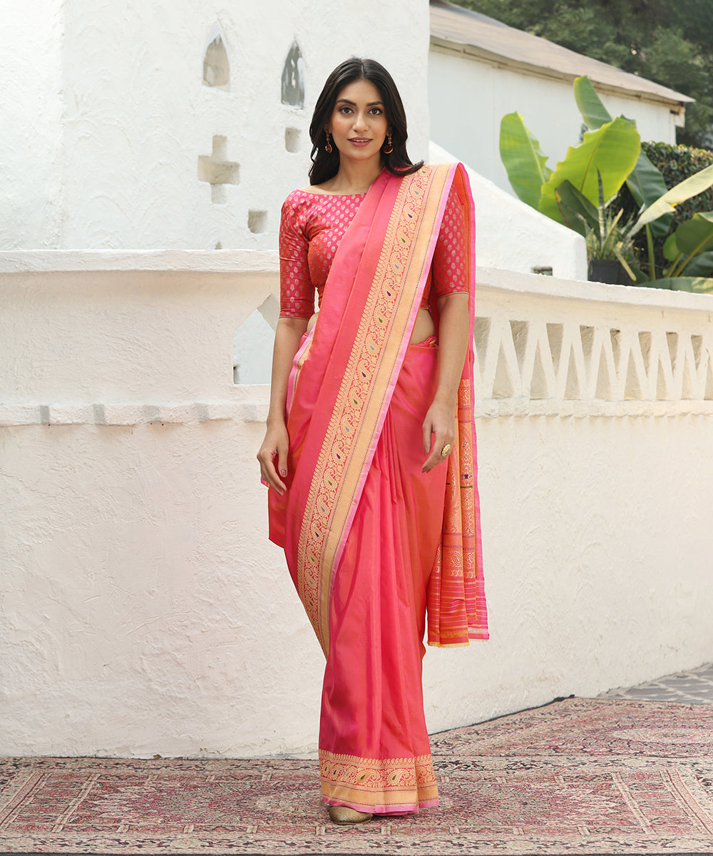 Pink_Dual_Tone_Handloom_Pure_Katan_Silk_Kadhwa_Banarasi_Saree_With_Konia_Palla_WeaverStory_02