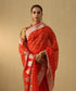 Tomato_Red_Handloom_Pure_Kora_Silk_Banarasi_Saree_With_Sona_Rupa_Booti_WeaverStory_01