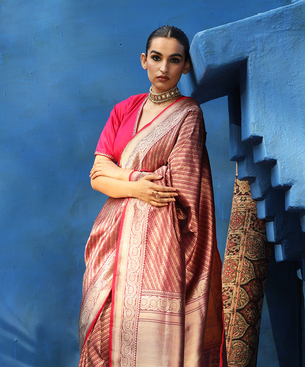 Wine_Handloom_Pure_Katan_Silk_Zari_Tanchoi_Banarasi_Saree_WeaverStory_01