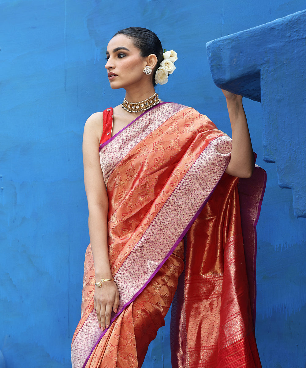 Handloom_Red_Pure_Katan_Silk_Tanchoi_Banarasi_Saree_With_Purple_Border_WeaverStory_01