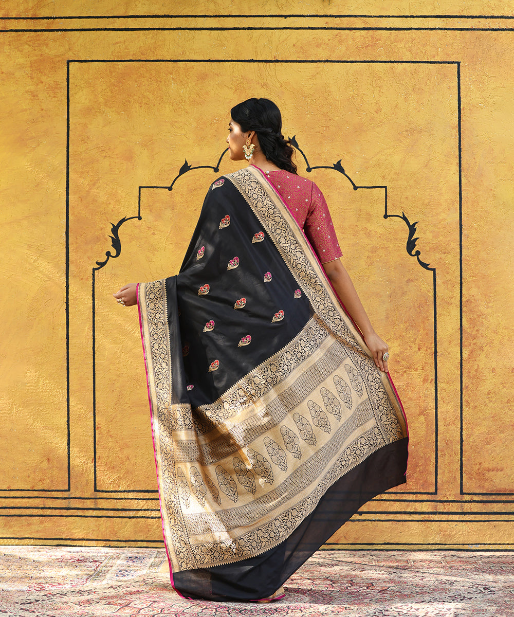 Handloom_Black_Pure_Katan_Silk_Banarasi_Saree_With_Meenakari_Boota_WeaverStory_03