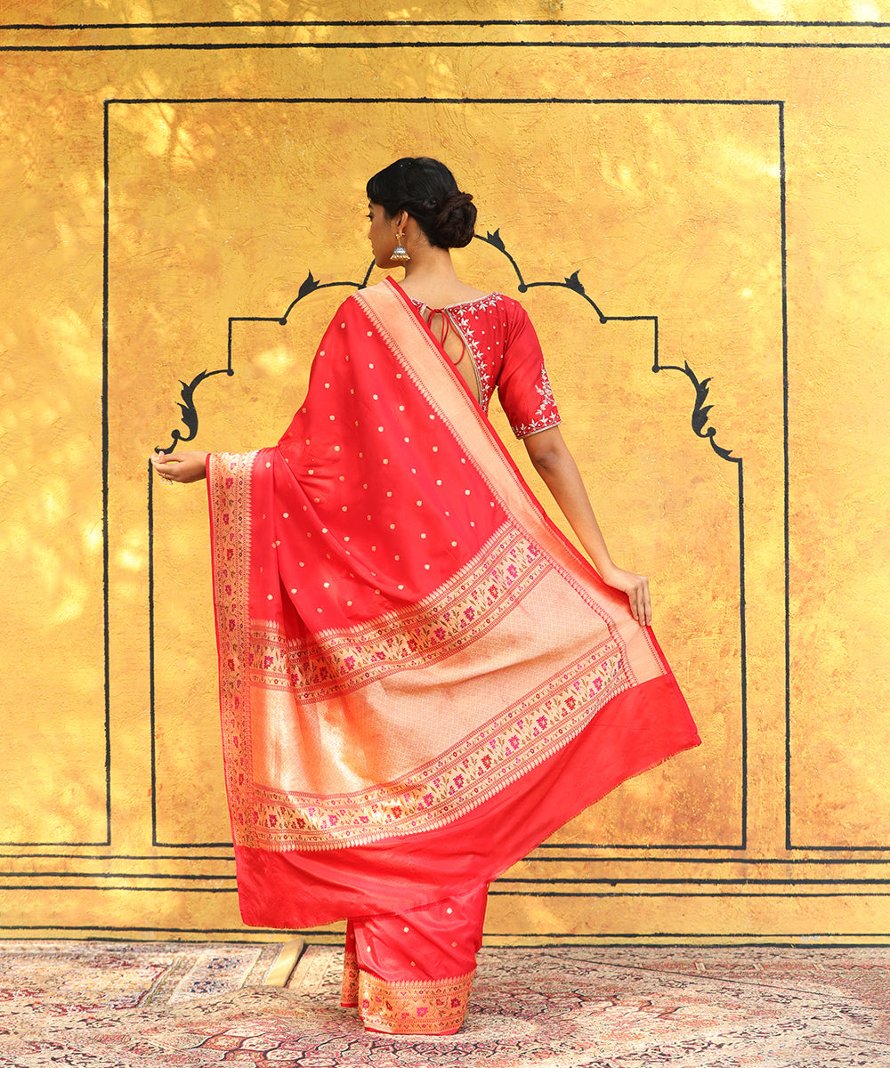 Handloom_Red_Pure_Katan_Silk_Banarasi_Saree_With_Paithani_Meenakari_Border_WeaverStory_03
