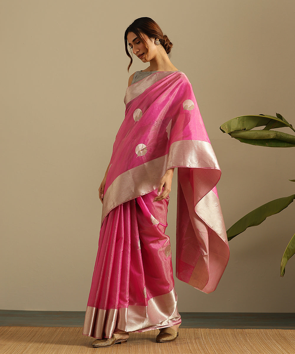 Pink_Handloom_Pure_Tissue_Chanderi_Saree_With_Bird_Motifs_And_Zari_Border_WeaverStory_02
