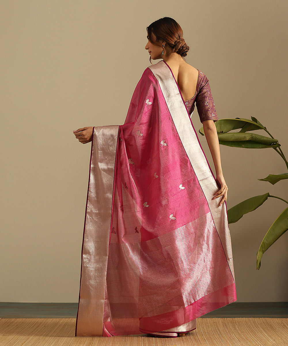 Handloom_Pink_Pure_Tissue_Chanderi_Saree_With_Twin_Bird_Motifs_And_Broad_Zari_Border_WeaverStory_03