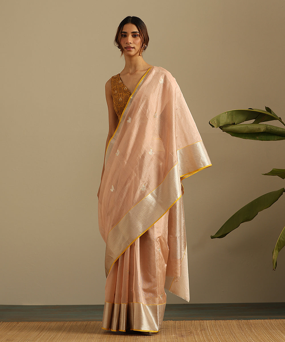 Soft_Peach_Handloom_Pure_Tissue_Chanderi_Saree_With_Twin_Bird_Motifs_And_Broad_Zari_Border_WeaverStory_02