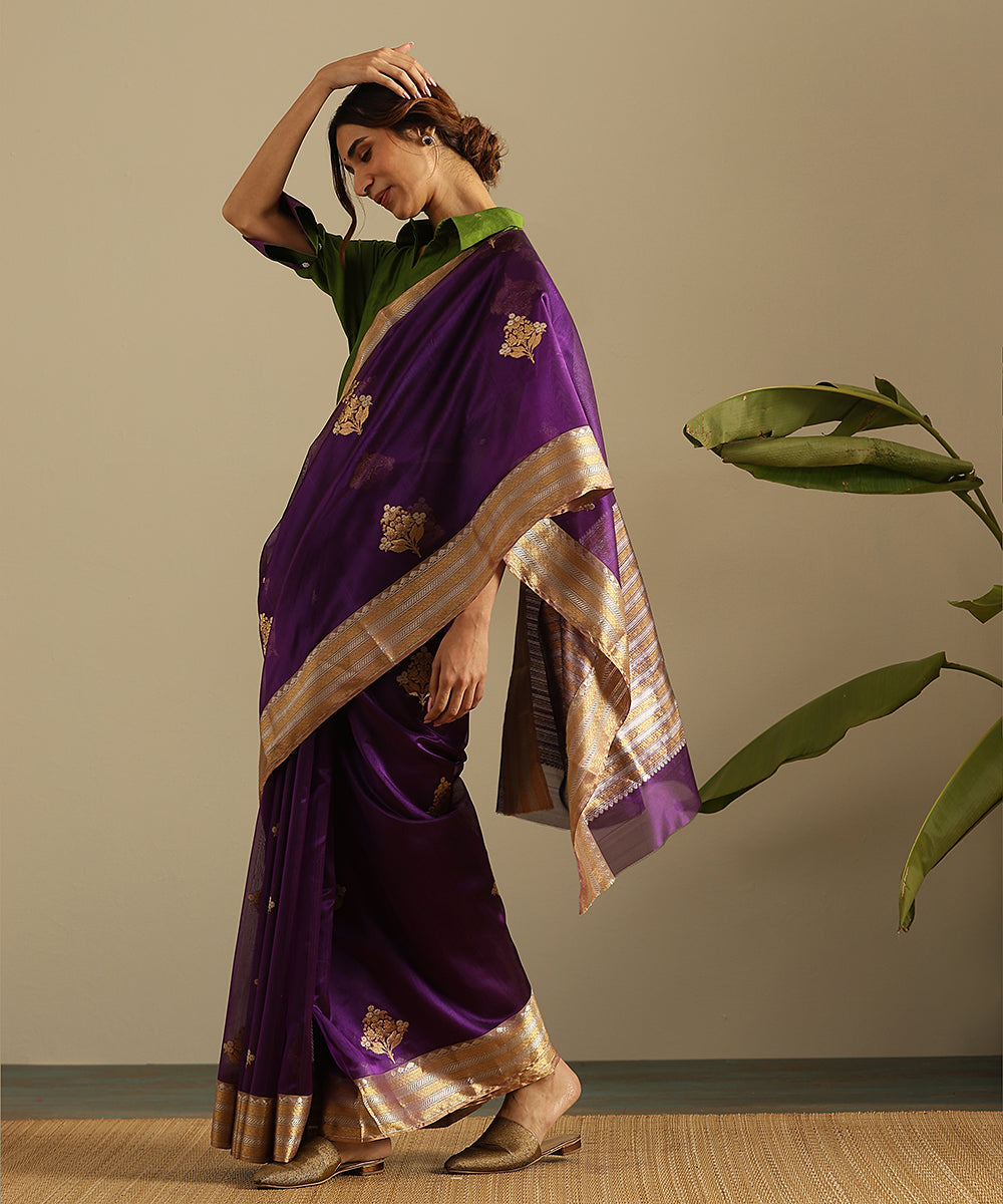 Handloom_Purple_Pure_Silk_Chanderi_Saree_With_Gold_And_Silver_Zari_Floral_Boota_And_Zari_Border_WeaverStory_02