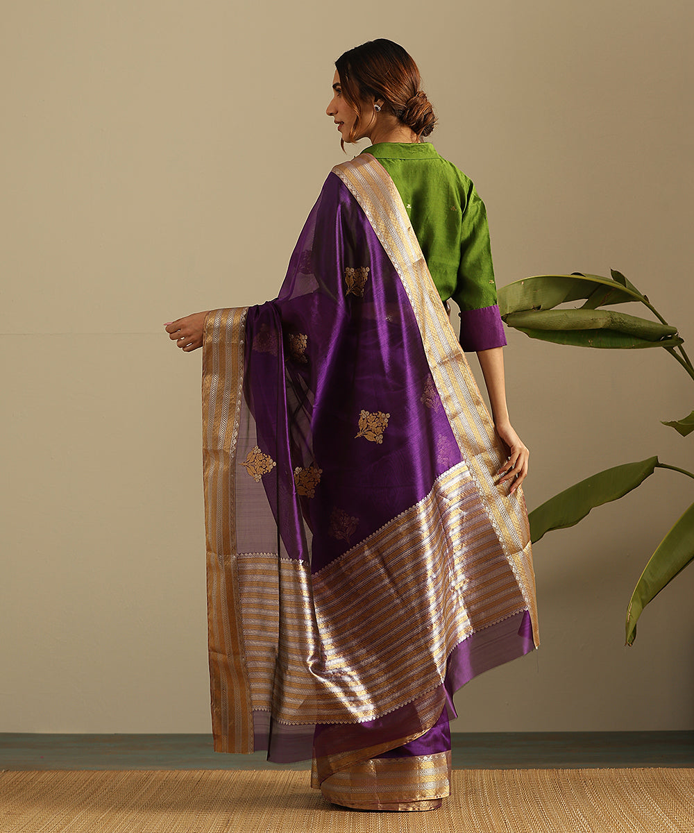 Handloom_Purple_Pure_Silk_Chanderi_Saree_With_Gold_And_Silver_Zari_Floral_Boota_And_Zari_Border_WeaverStory_03