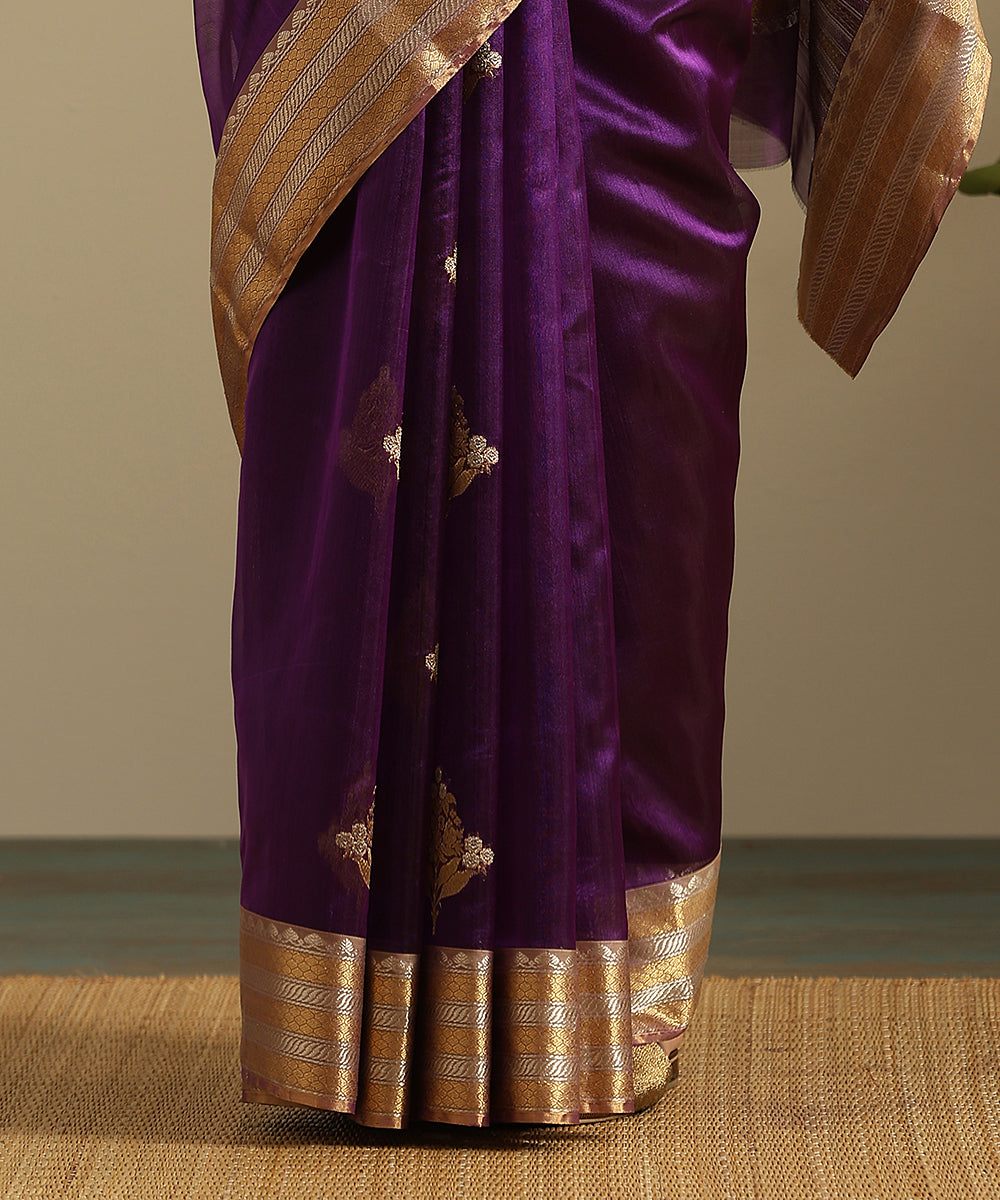 Handloom_Purple_Pure_Silk_Chanderi_Saree_With_Gold_And_Silver_Zari_Floral_Boota_And_Zari_Border_WeaverStory_05