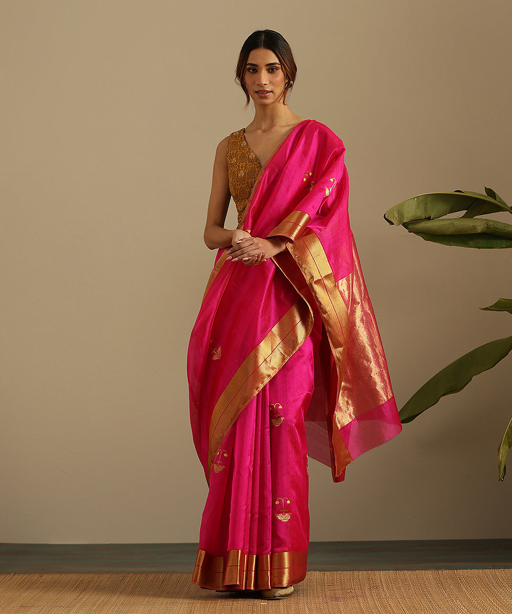 Pink_Handloom_Pure_Silk_Chanderi_Saree_With_Zari_And_Meenakari_Floral_Boota_And_Zari_Border_WeaverStory_02