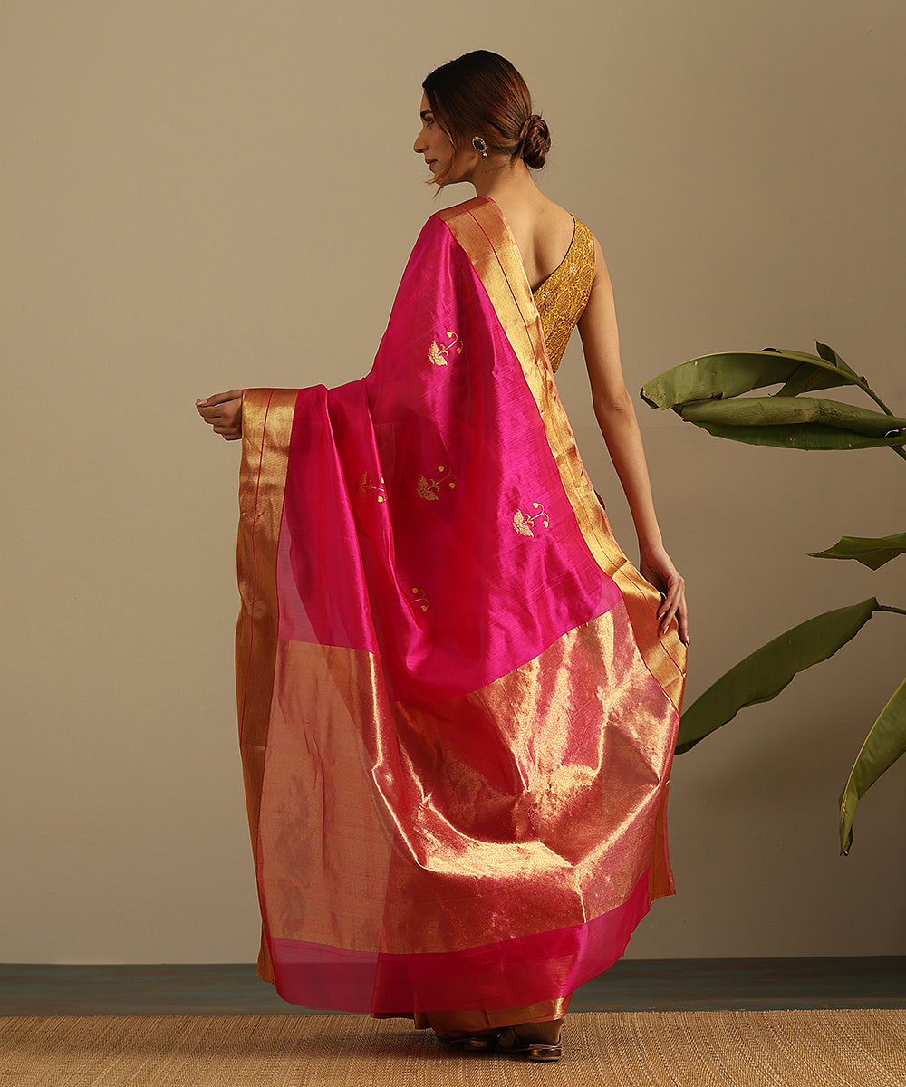 Pink_Handloom_Pure_Silk_Chanderi_Saree_With_Zari_And_Meenakari_Floral_Boota_And_Zari_Border_WeaverStory_03