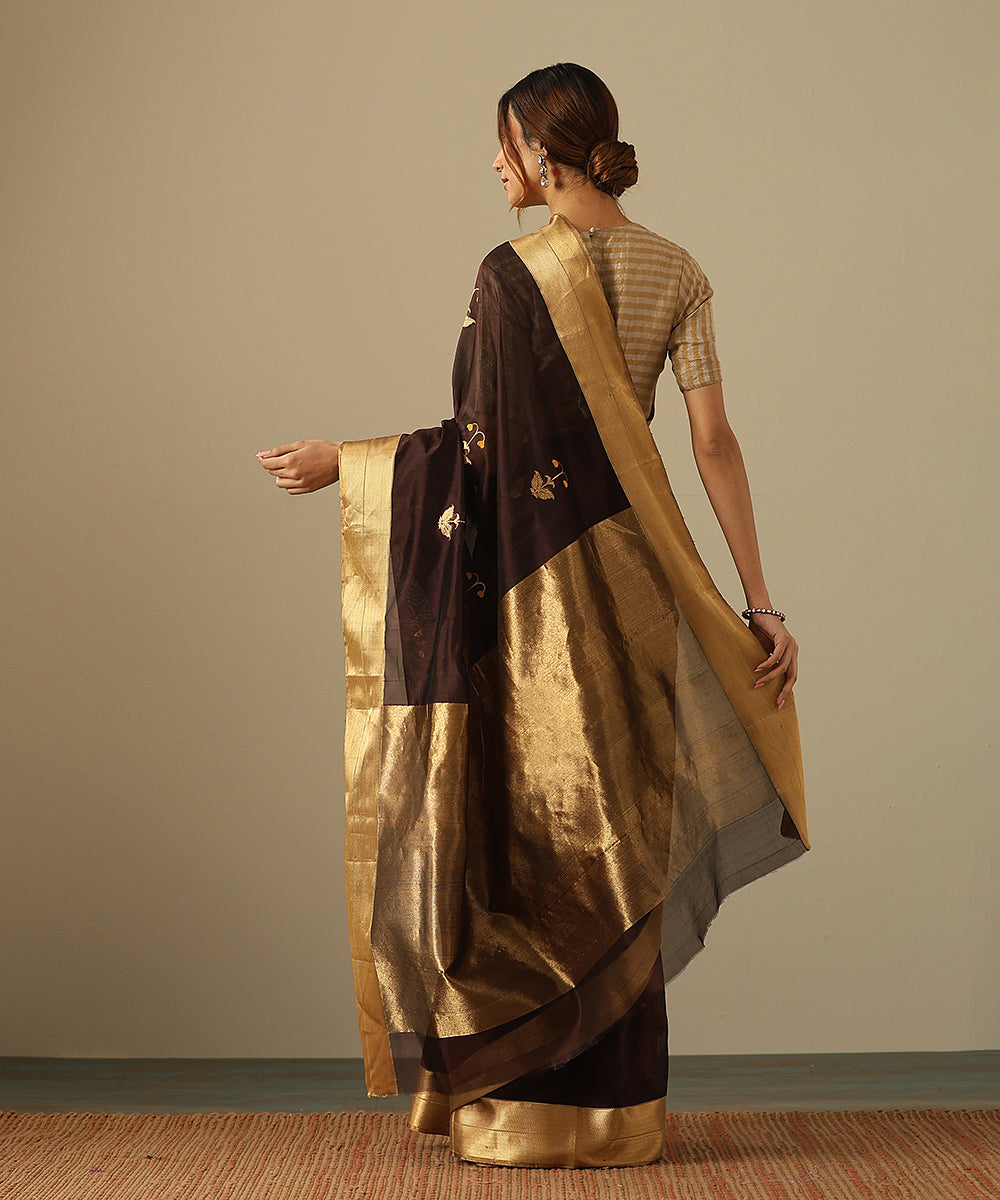 Handloom_Coke_Brown_Pure_Silk_Chanderi_Saree_With_Zari_And_Meenakari_Floral_Boota_WeaverStory_03