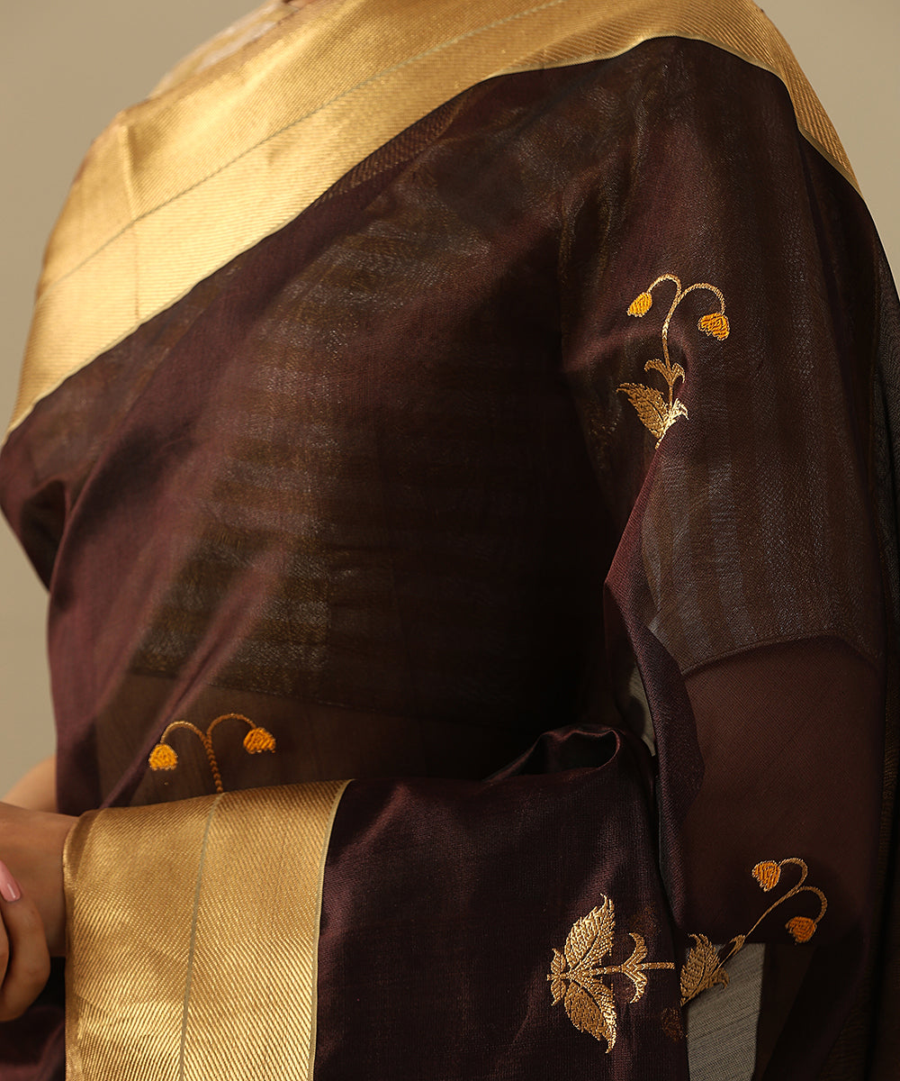 Handloom_Coke_Brown_Pure_Silk_Chanderi_Saree_With_Zari_And_Meenakari_Floral_Boota_WeaverStory_04
