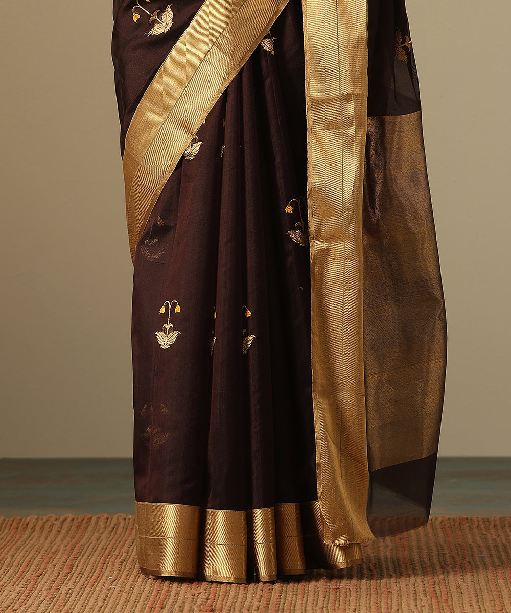Handloom_Coke_Brown_Pure_Silk_Chanderi_Saree_With_Zari_And_Meenakari_Floral_Boota_WeaverStory_05