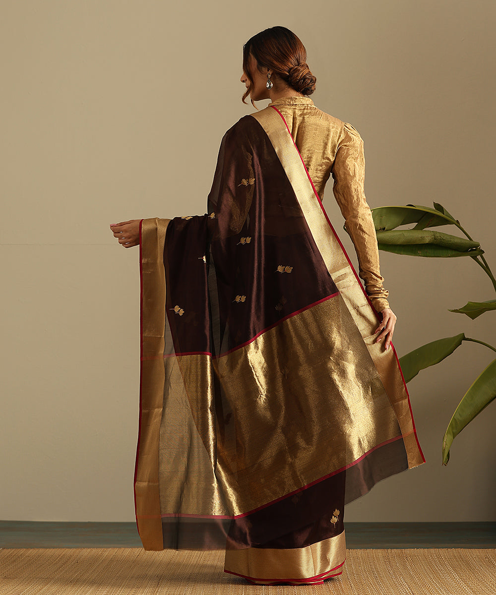 Coke_Brown_Handloom_Pure_Silk_Chanderi_Saree_With_Twin_Flower_Motifs_And_Zari_Border_WeaverStory_03
