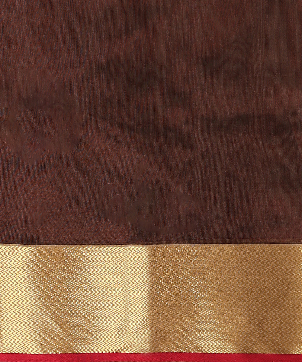 Coke_Brown_Handloom_Pure_Silk_Chanderi_Saree_With_Twin_Flower_Motifs_And_Zari_Border_WeaverStory_06