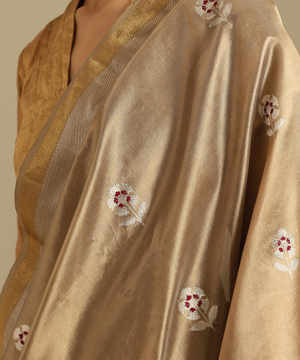Khaki_Handloom_Pure_Chanderi_Silk_Saree_With_Silver_Zari_Floral_Motif_And_Broad_Zari_Border_WeaverStory_04