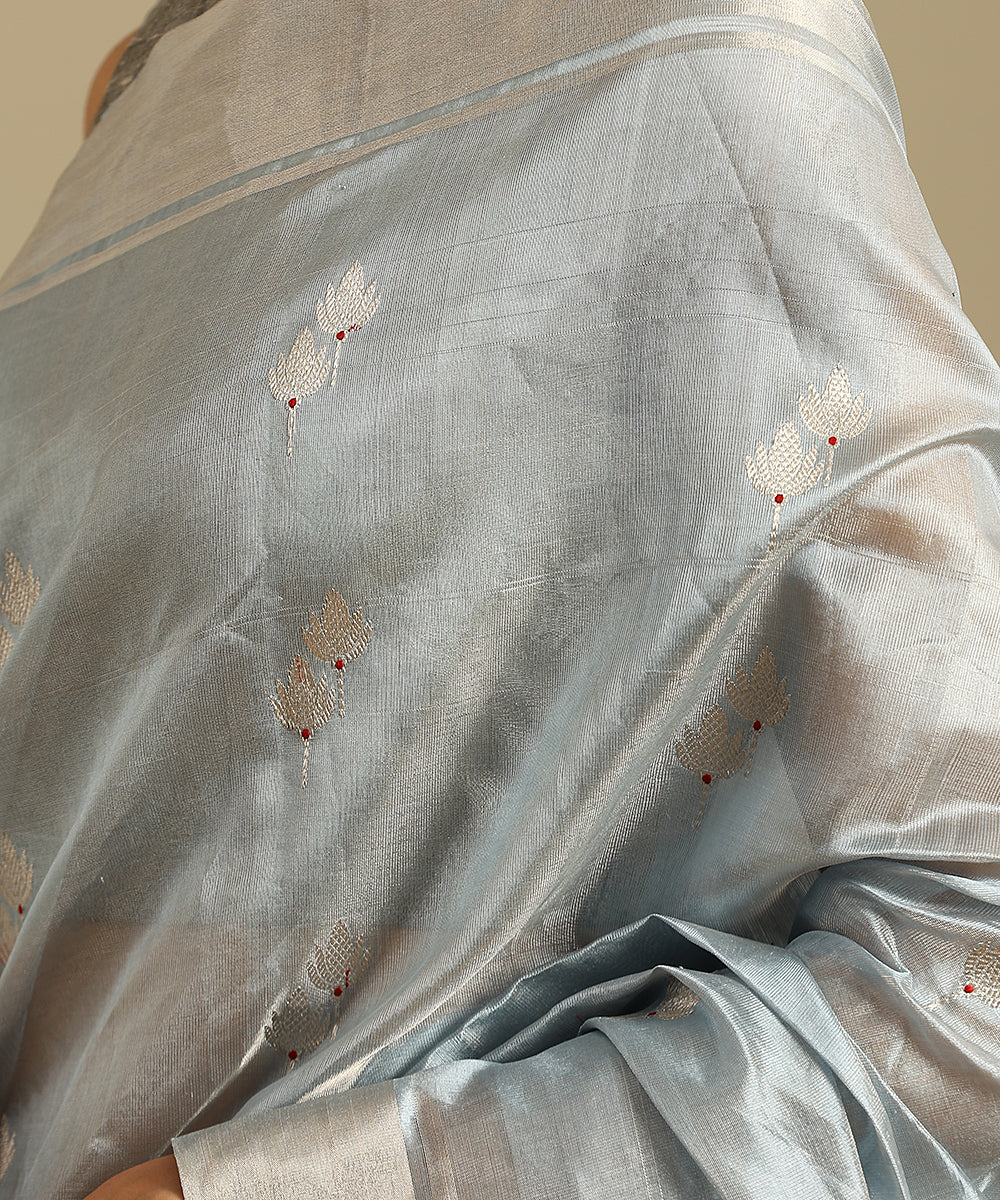 Blue_And_Silver_Zari_Handloom_Pure_Silk_Tissue_Chanderi_Saree_With_Twin_Flower_Motif__WeaverStory_04