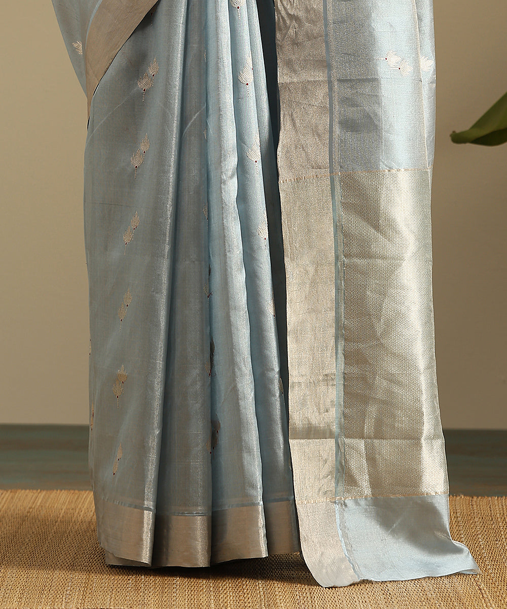 Blue_And_Silver_Zari_Handloom_Pure_Silk_Tissue_Chanderi_Saree_With_Twin_Flower_Motif__WeaverStory_05