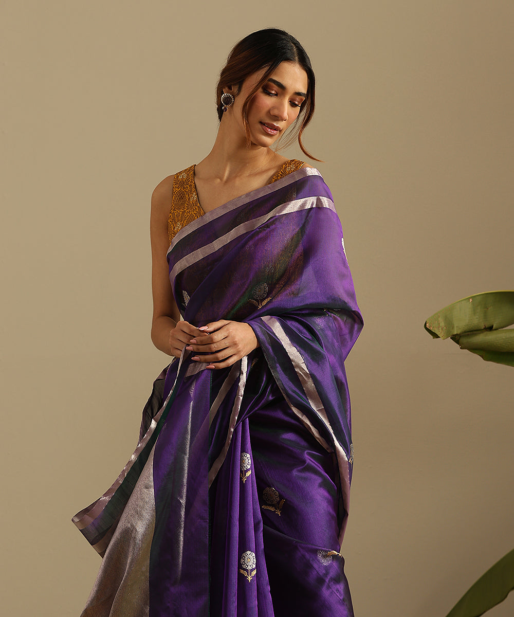 Handloom_Purple_Pure_Silk_Chanderi_Saree_With_Gold_And_Silver_Zari_Floral_Motifs_WeaverStory_01