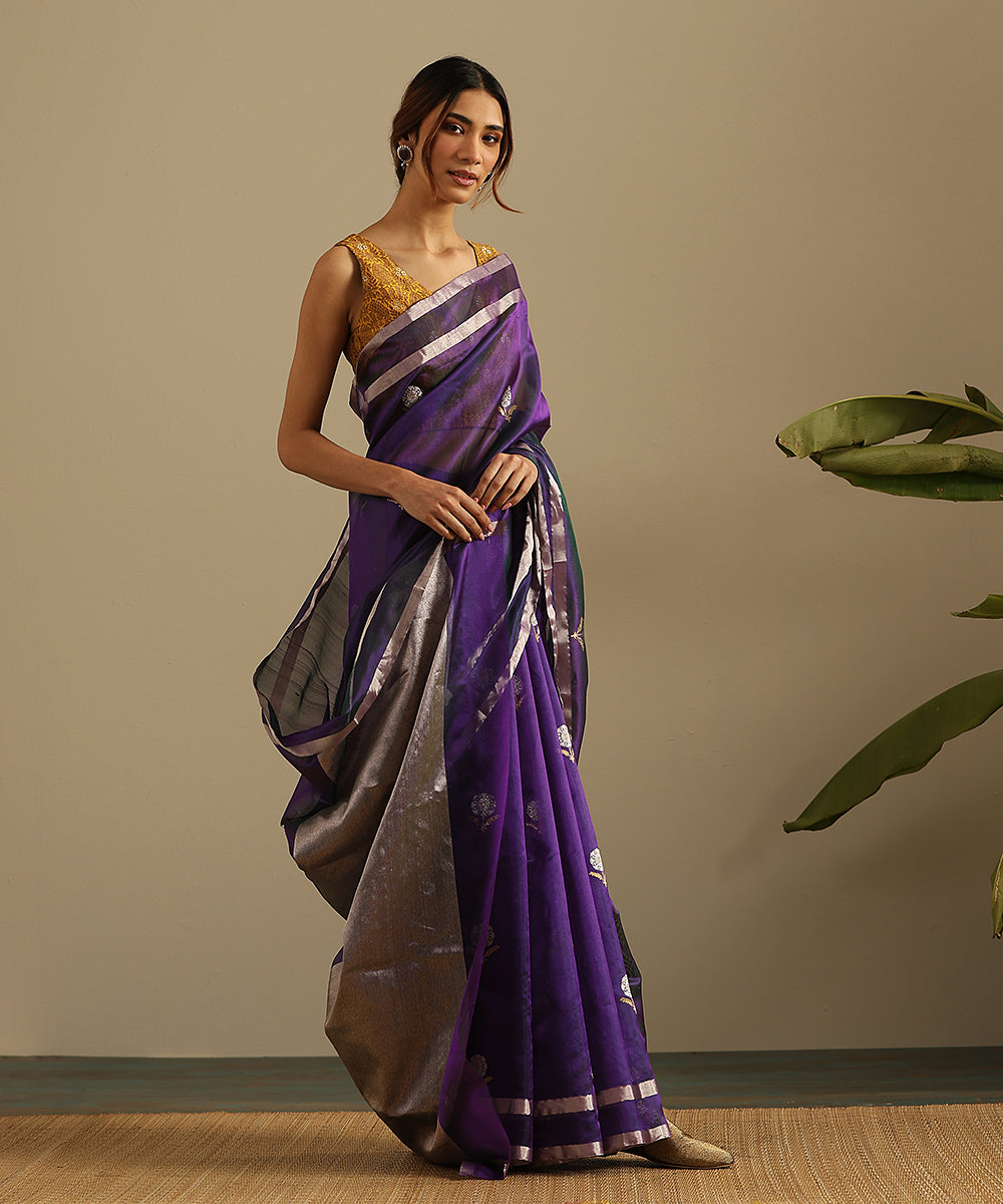 Handloom_Purple_Pure_Silk_Chanderi_Saree_With_Gold_And_Silver_Zari_Floral_Motifs_WeaverStory_02
