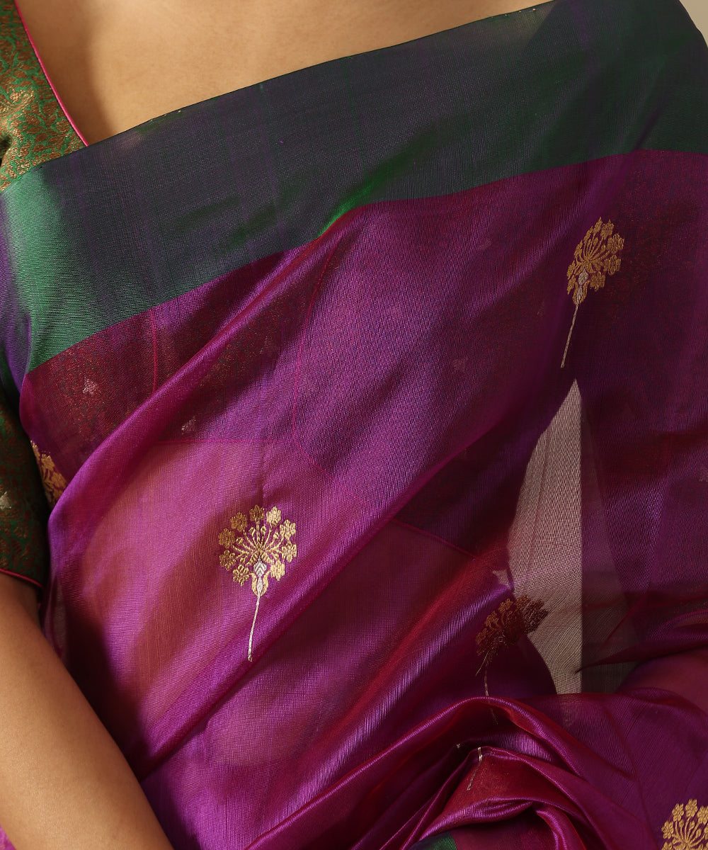 Handloom_Purple_Pure_Silk_Chanderi_Saree_With_Zari_Meenakari_Flowers_And_Green_Border_WeaverStory_04