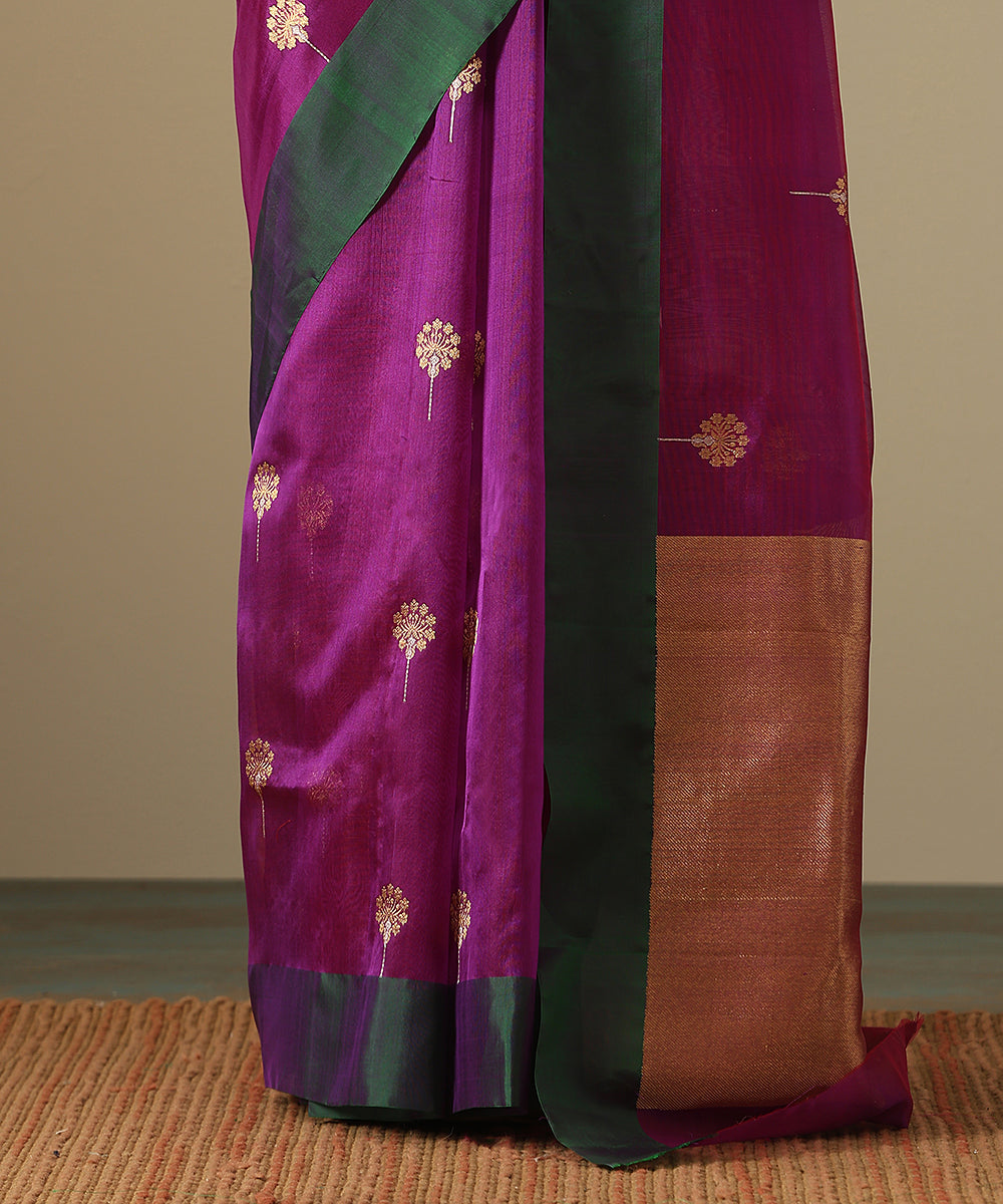 Handloom_Purple_Pure_Silk_Chanderi_Saree_With_Zari_Meenakari_Flowers_And_Green_Border_WeaverStory_05