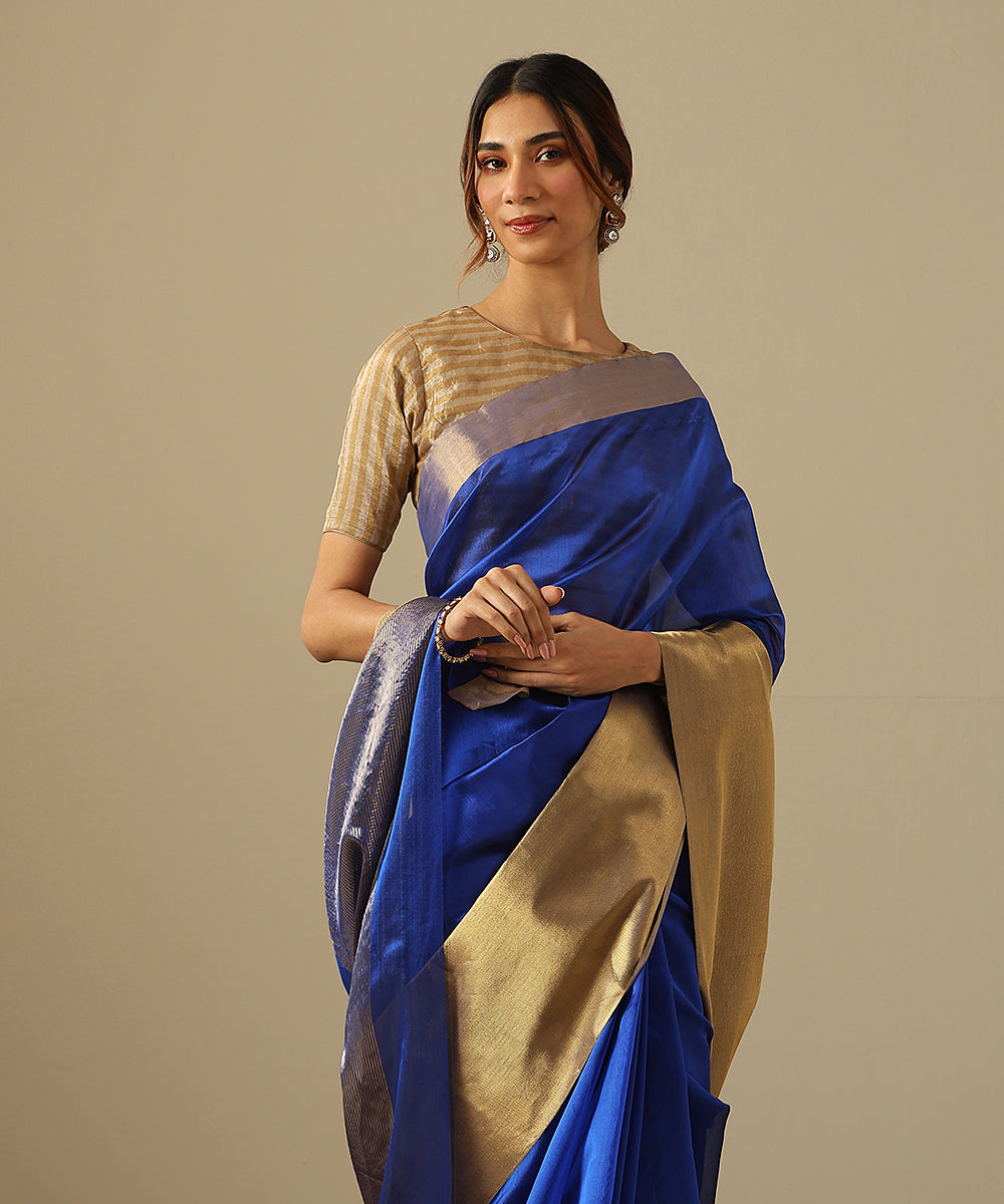 Handloom_Electric_Blue_Pure_Chanderi_Silk_Saree_With_Broad_Zari_Border_WeaverStory_01
