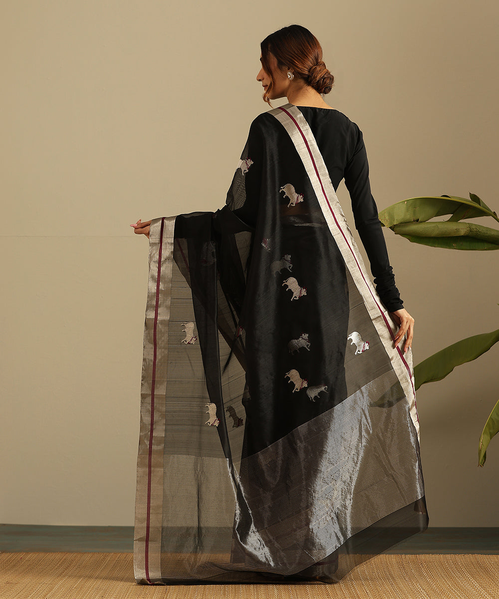 Black_Handloom_Pure_Silk_Chanderi_Saree_With_Cow_Motifs_WeaverStory_03