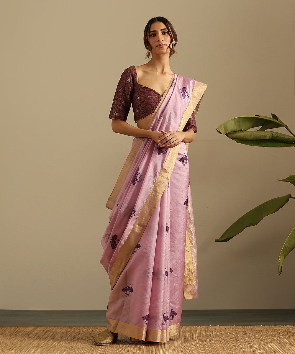 Handloom_Lavender_Pure_Silk_Chanderi_Saree_With_Birds_Woven_In_Purple_Resham_Thread_WeaverStory_02