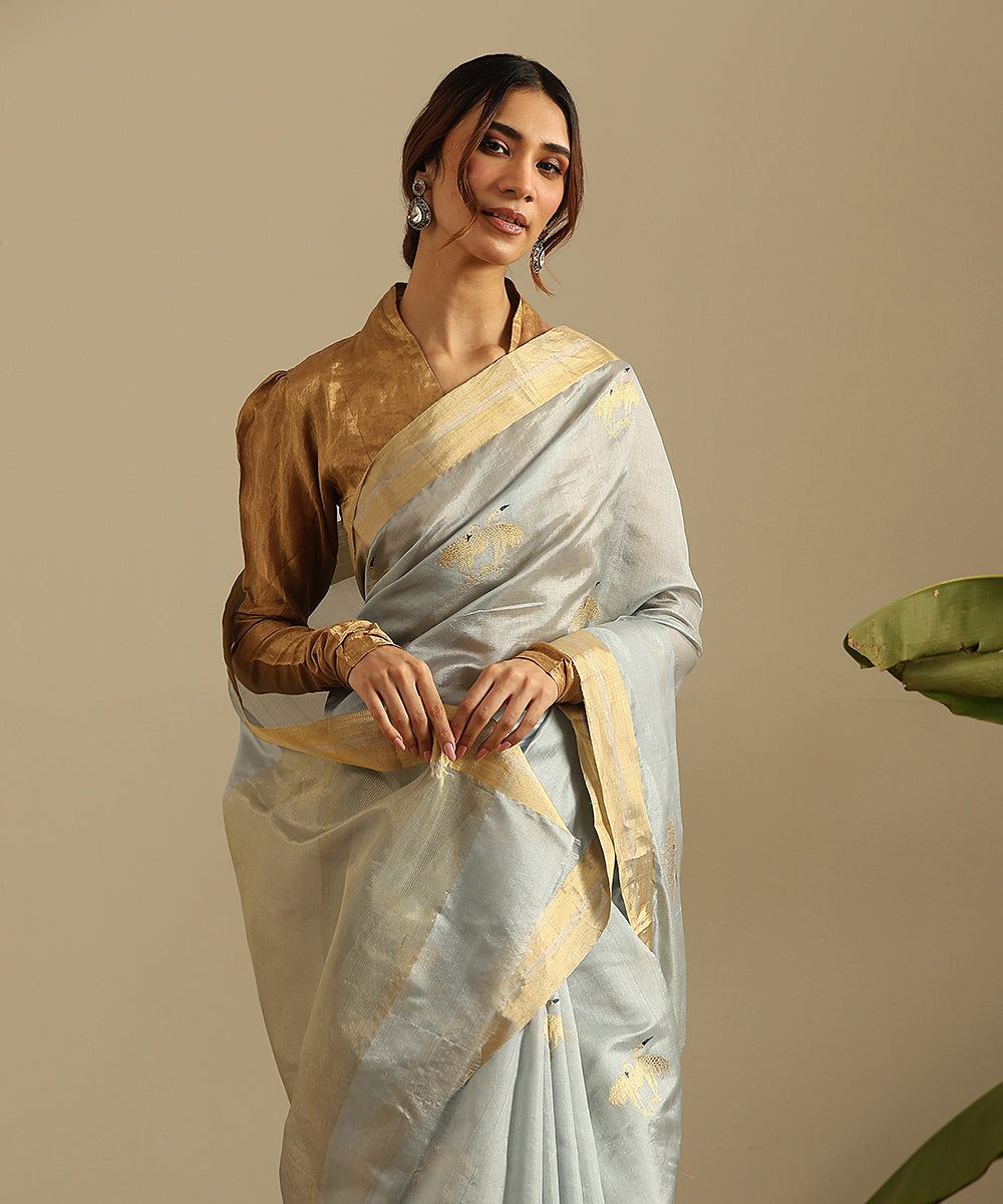 Grey_Handloom_Pure_Silk_Chanderi_Saree_With_Birds_Woven_In_Gold_Zari_WeaverStory_01