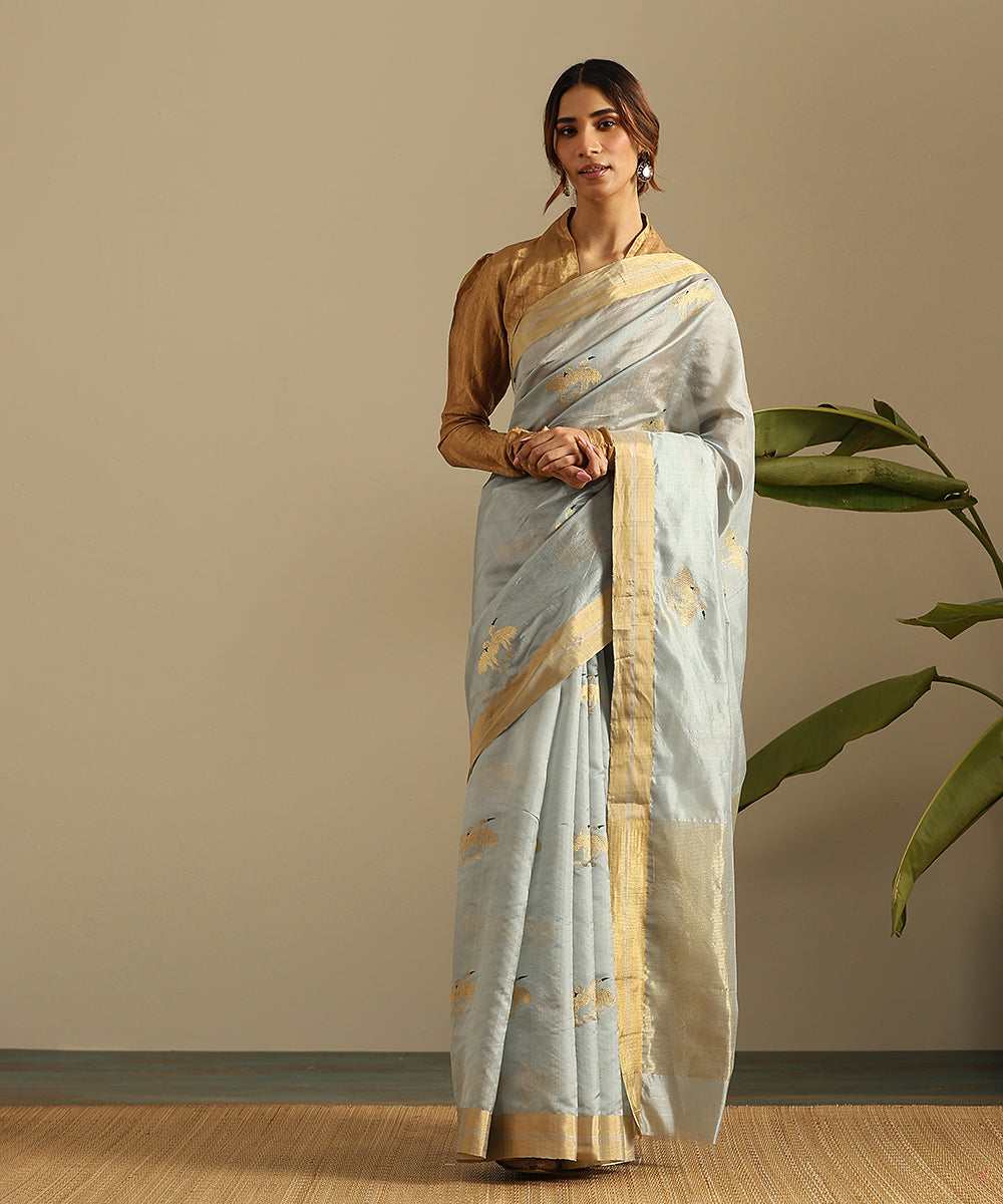 Grey_Handloom_Pure_Silk_Chanderi_Saree_With_Birds_Woven_In_Gold_Zari_WeaverStory_02