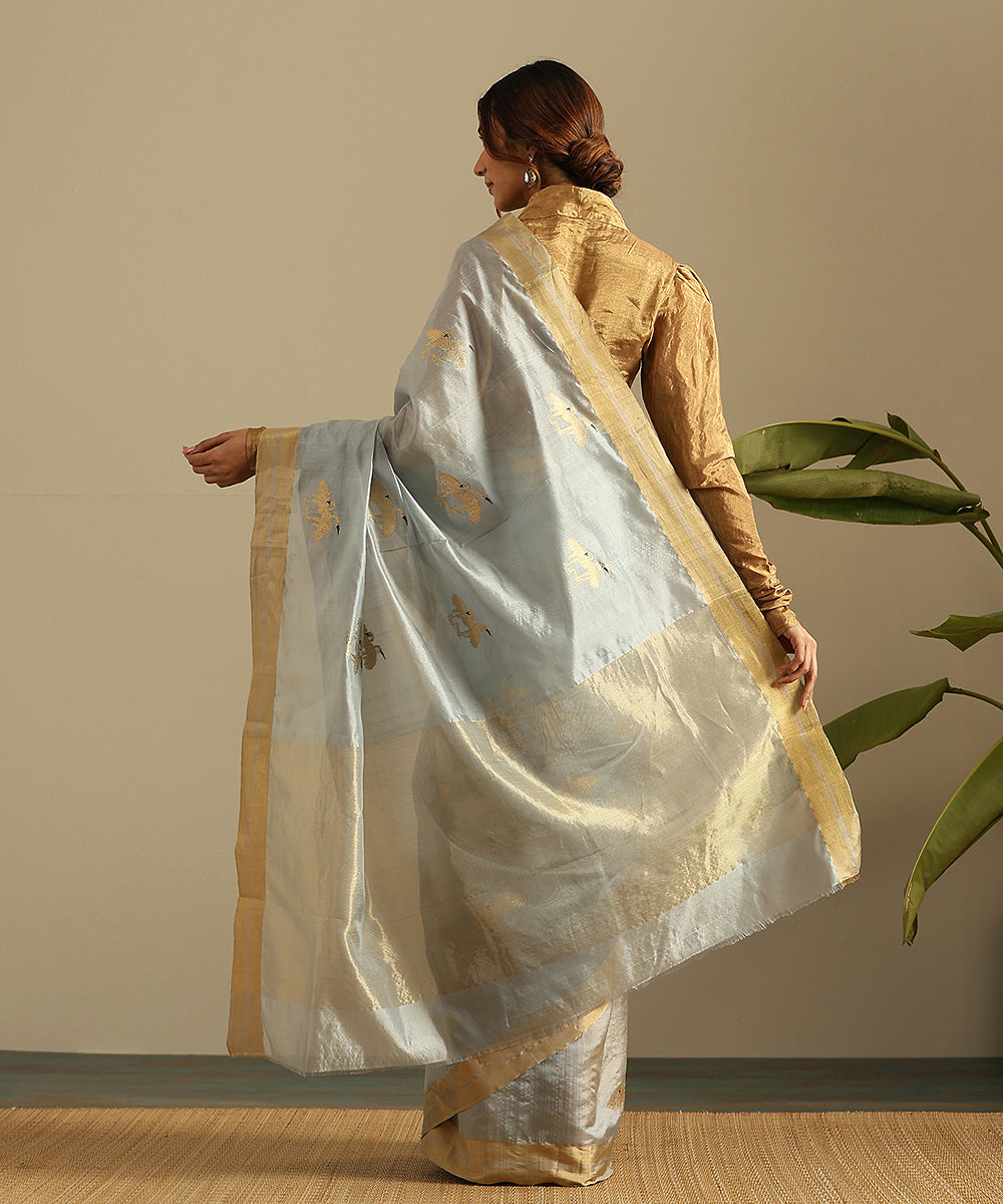 Grey_Handloom_Pure_Silk_Chanderi_Saree_With_Birds_Woven_In_Gold_Zari_WeaverStory_03