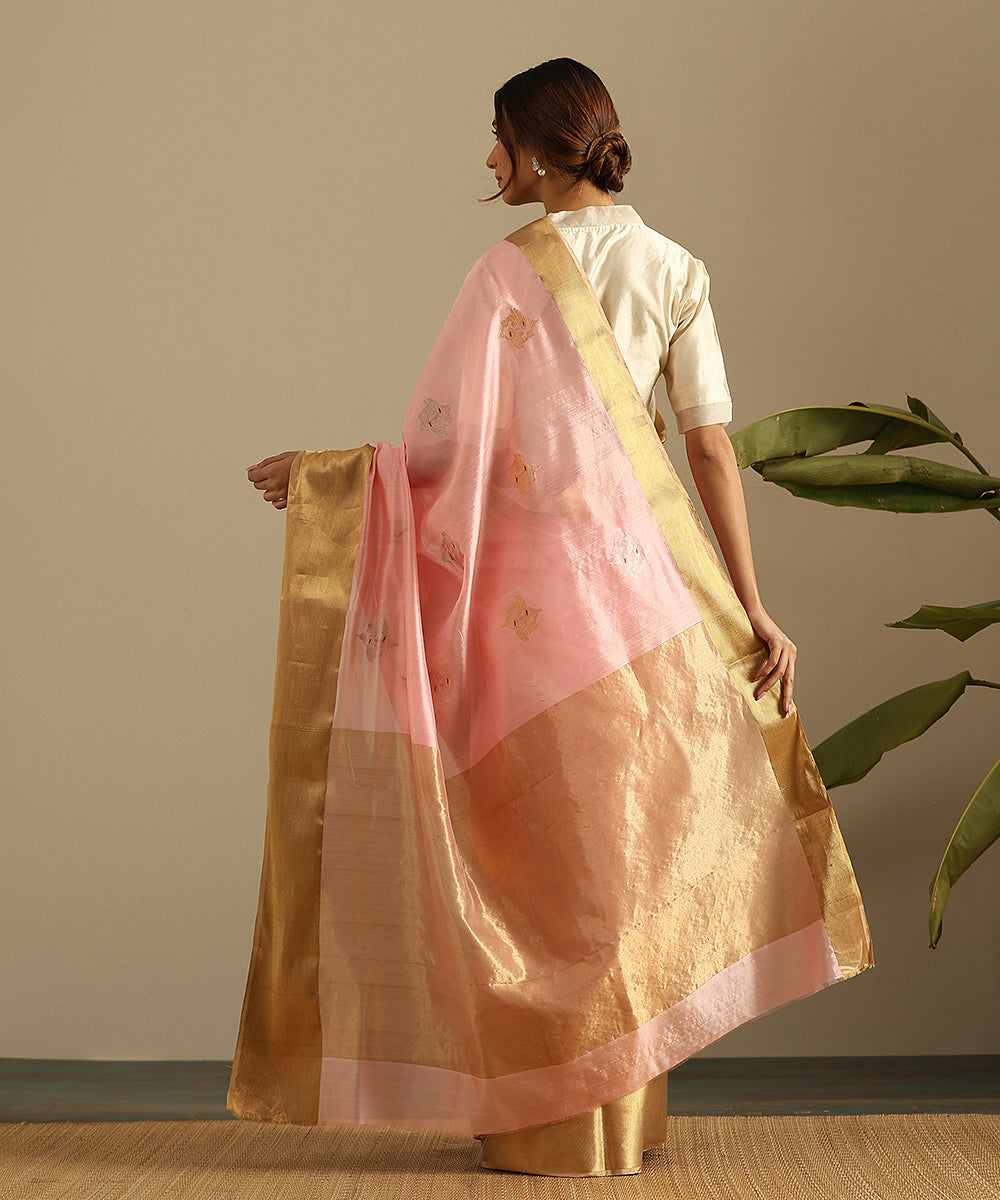 Pink_Handloom_Pure_Silk_Chanderi_Saree_With_Twin_Fishes_And_Woven_Zari_Border_WeaverStory_03