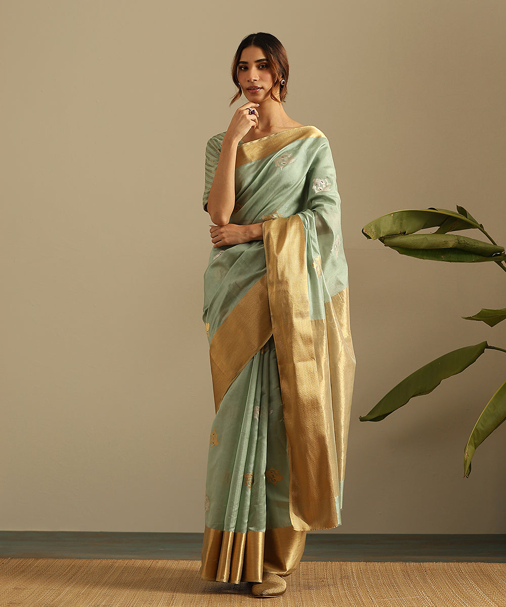 Handloom_Blue_Pure_Silk_Chanderi_Saree_With_Twin_Fishes_And_Woven_Zari_Border_WeaverStory_02