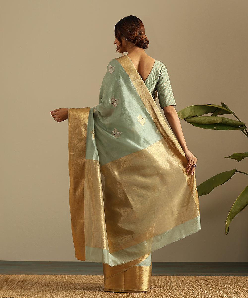 Handloom_Blue_Pure_Silk_Chanderi_Saree_With_Twin_Fishes_And_Woven_Zari_Border_WeaverStory_03