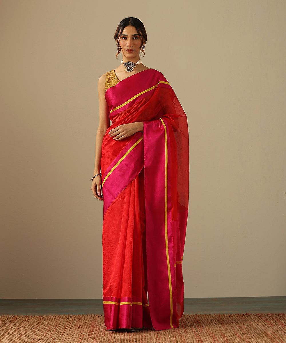 Handloom_Red_Pure_Silk_Chanderi_Saree_With_Hot_Pink_Mashroo_Border_WeaverStory_02