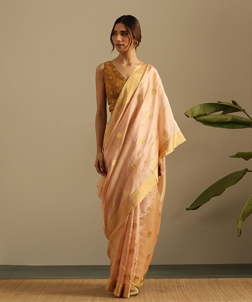 Peach_Handloom_Pure_Tissue_Silk_Chanderi_Saree_With_Lotus_Flower_Motifs_WeaverStory_02