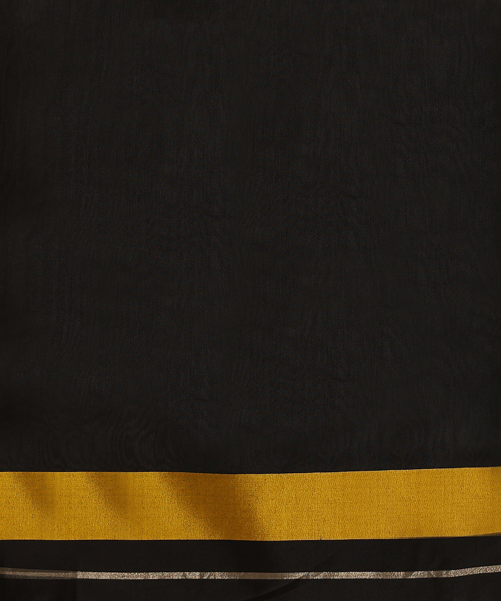 Black_Handloom_Cotton_Silk_Chanderi_Saree_With_Leaf_Motifs_And_Yellow_Mashroo_Border_WeaverStory_06