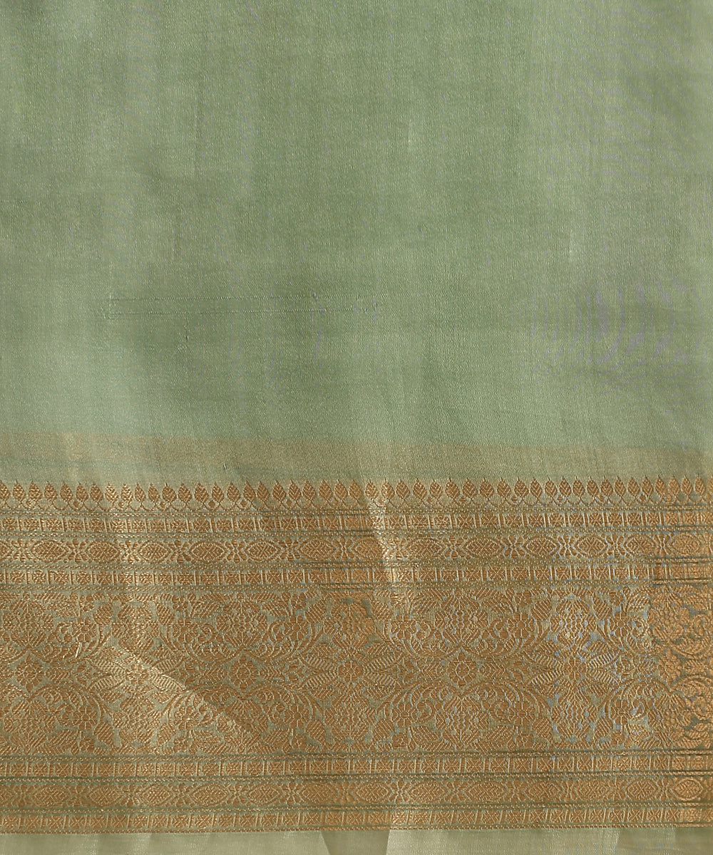 Handloom_Sage_Green_Pure_Kora_Silk_Banarasi_Saree_With_Gold_Zari_Stripes_And_Kadhwa_Border_WeaverStory_05