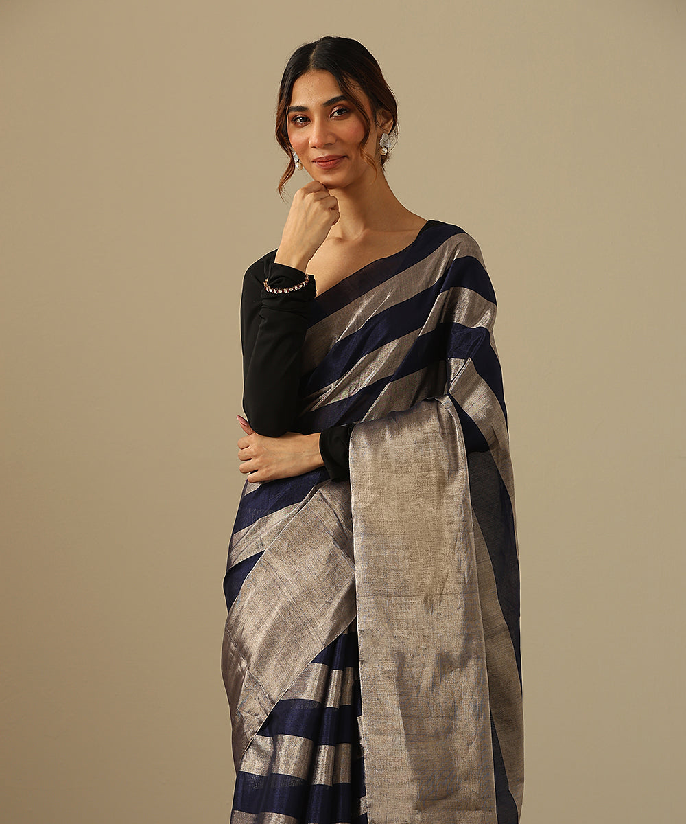 Handloom_Blue_And_Silver_Striped_Pure_Chanderi_Tissue_Saree_WeaverStory_01