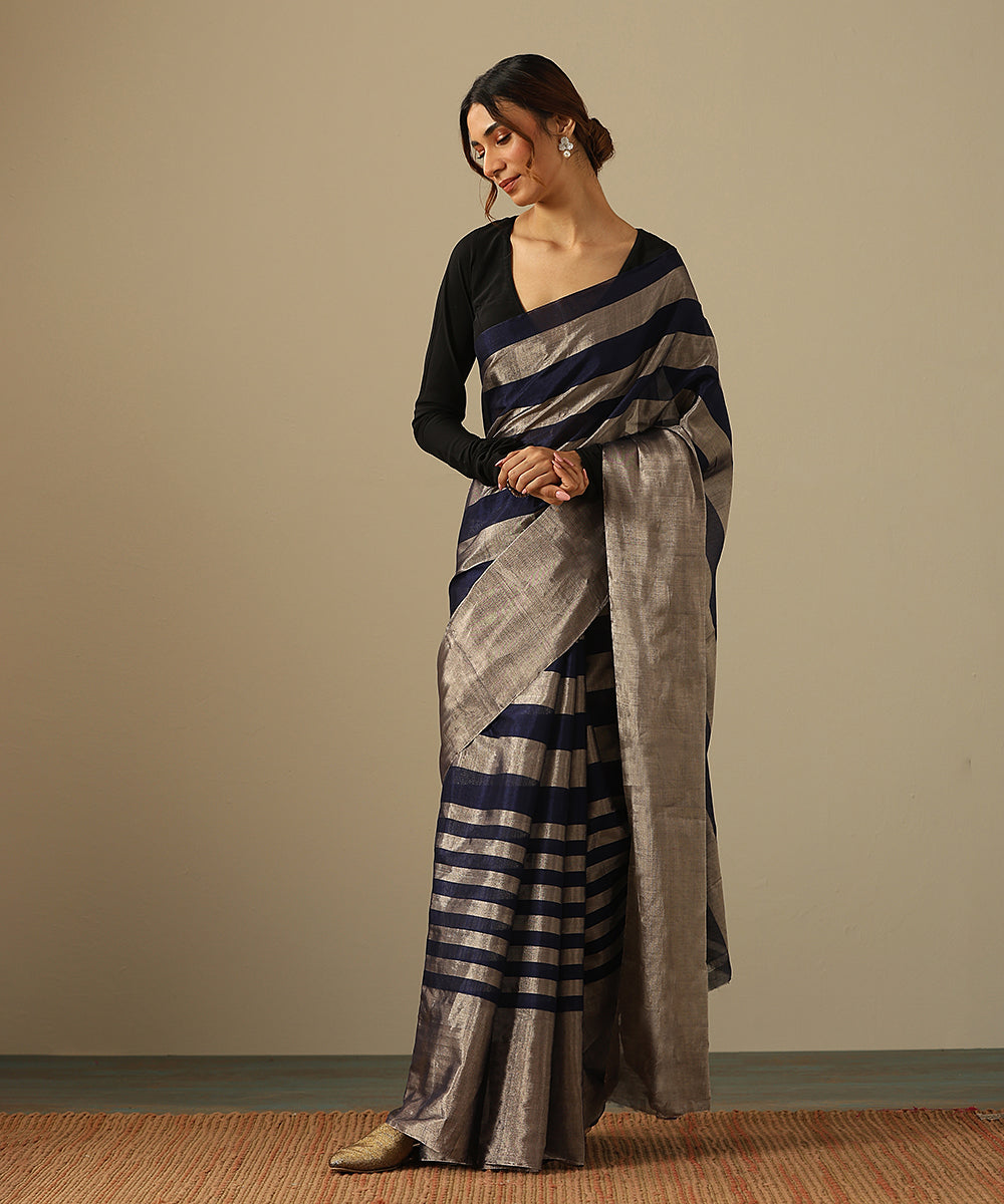 Handloom_Blue_And_Silver_Striped_Pure_Chanderi_Tissue_Saree_WeaverStory_02