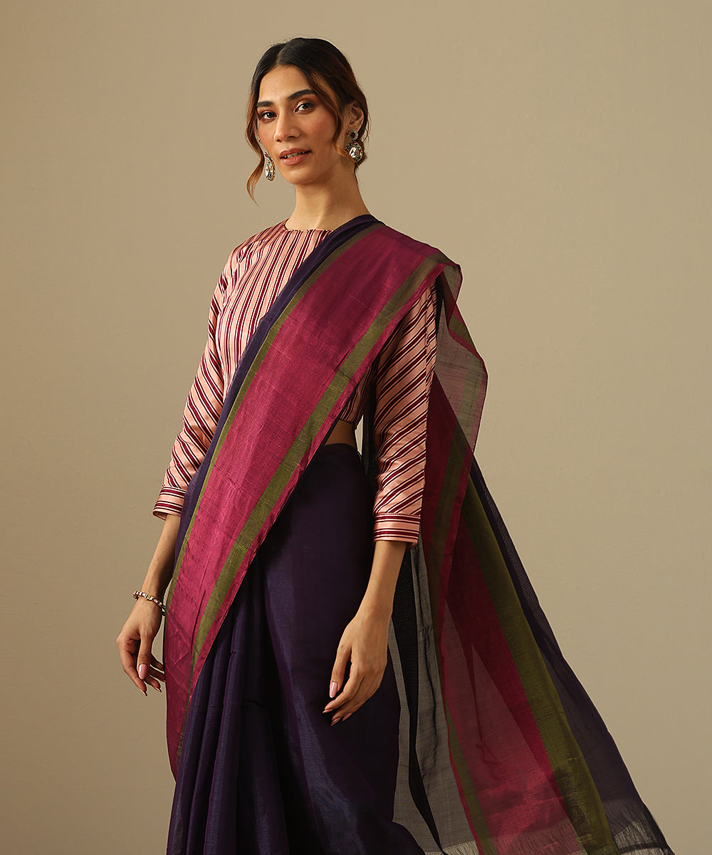 Purple_Handloom_Pure_Chanderi_Tissue_Saree_With_Magenta_And_Green_Tissue_Border_WeaverStory_01