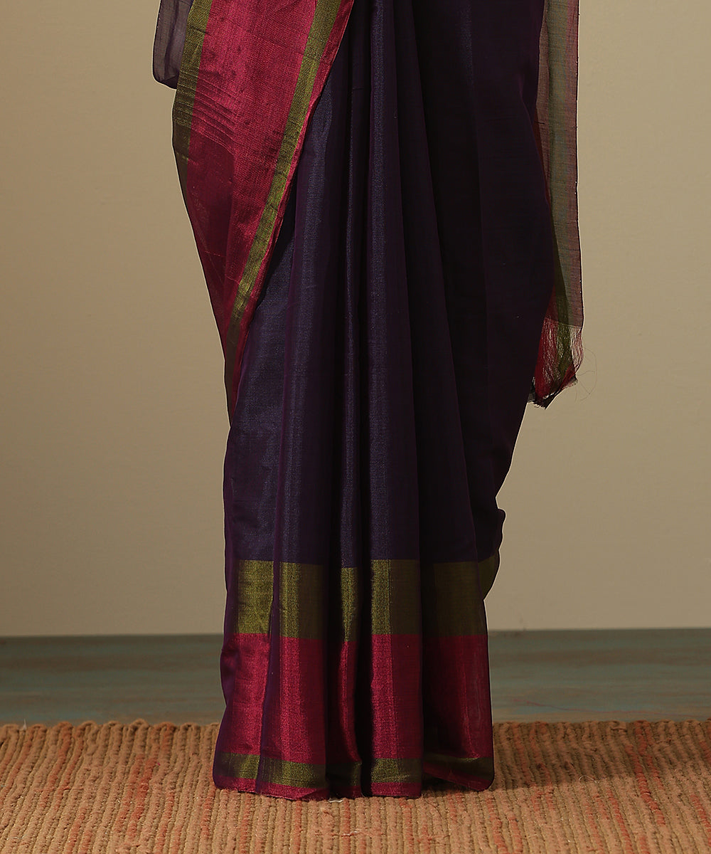 Purple_Handloom_Pure_Chanderi_Tissue_Saree_With_Magenta_And_Green_Tissue_Border_WeaverStory_04