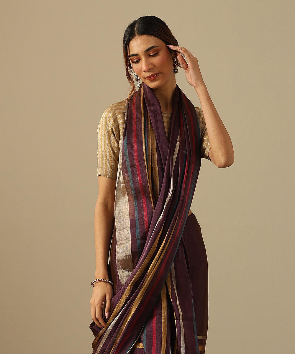 Wine_Handloom_Striped_Pure_Chanderi_Tissue_Handloom_Saree_WeaverStory_01