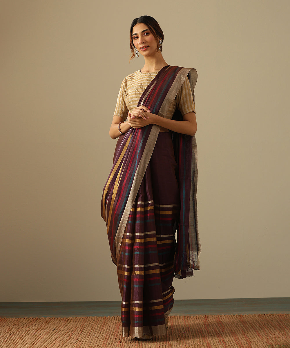 Wine_Handloom_Striped_Pure_Chanderi_Tissue_Handloom_Saree_WeaverStory_02