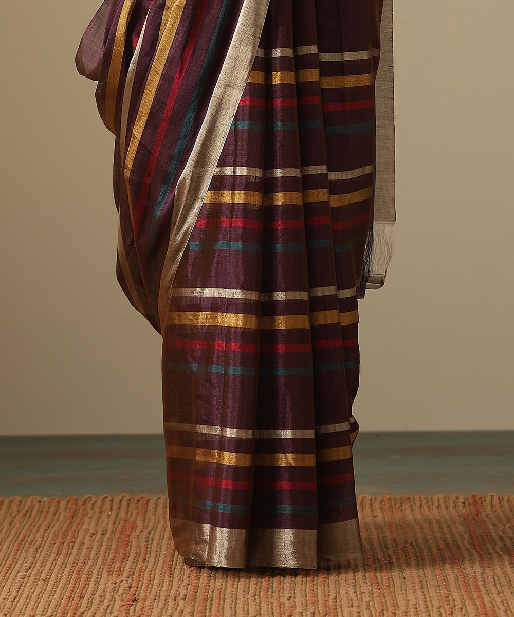 Wine_Handloom_Striped_Pure_Chanderi_Tissue_Handloom_Saree_WeaverStory_04