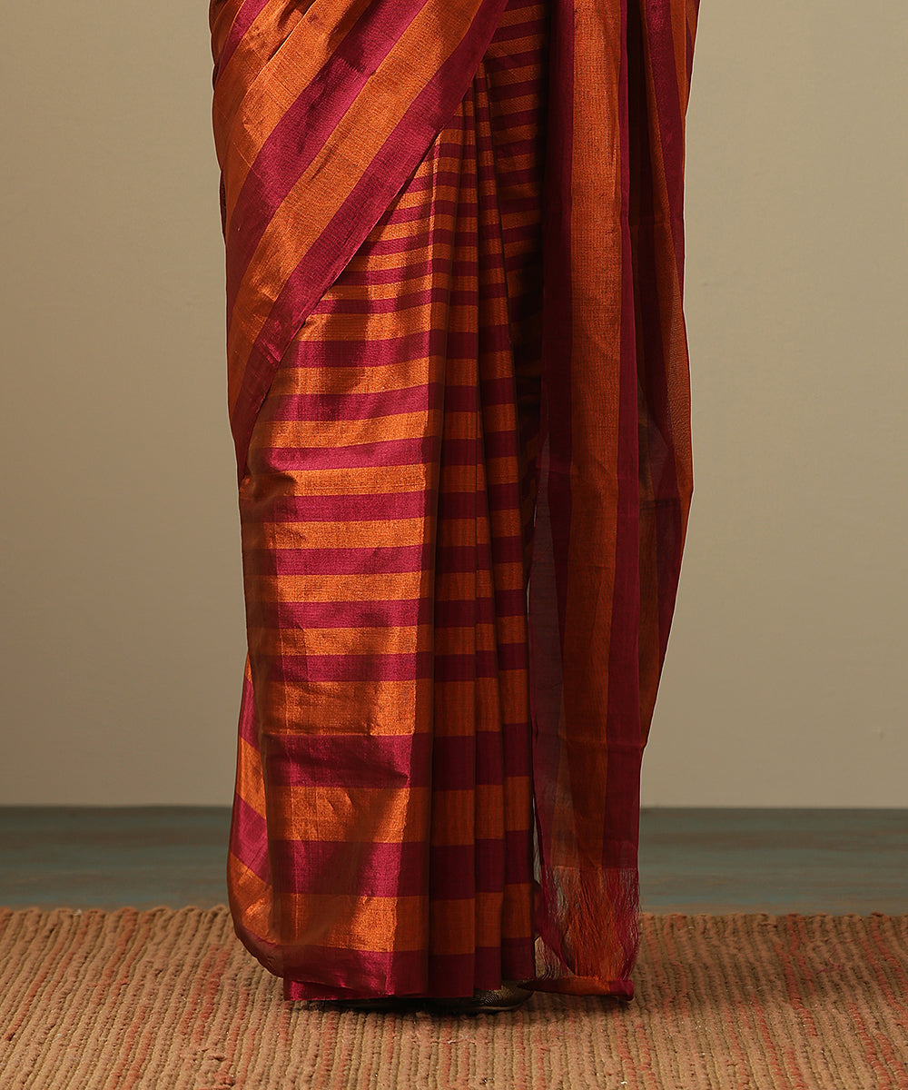 Handloom_Magenta_And_Copper_Striped_Pure_Tissue_Chanderi_Saree_WeaverStory_04