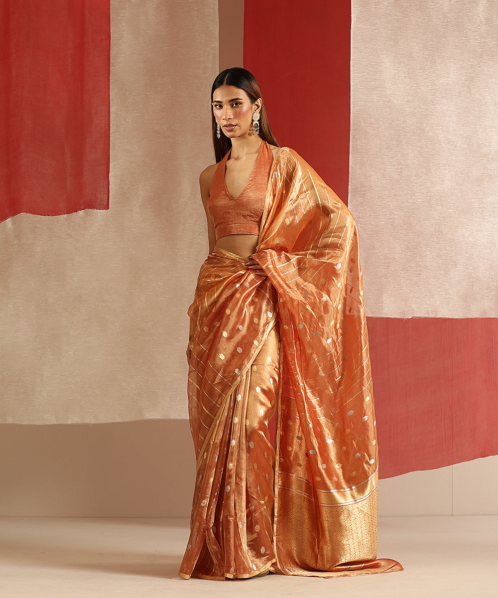 Rust_And_Gold_Handloom_Pure_Tissue_Silk_Banarasi_Saree_With_Gold_And_Silver_Zari_Boota_WeaverStory_02