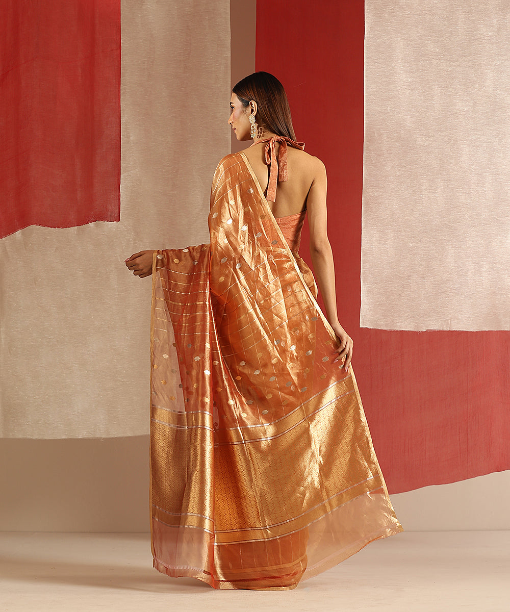 Rust_And_Gold_Handloom_Pure_Tissue_Silk_Banarasi_Saree_With_Gold_And_Silver_Zari_Boota_WeaverStory_03